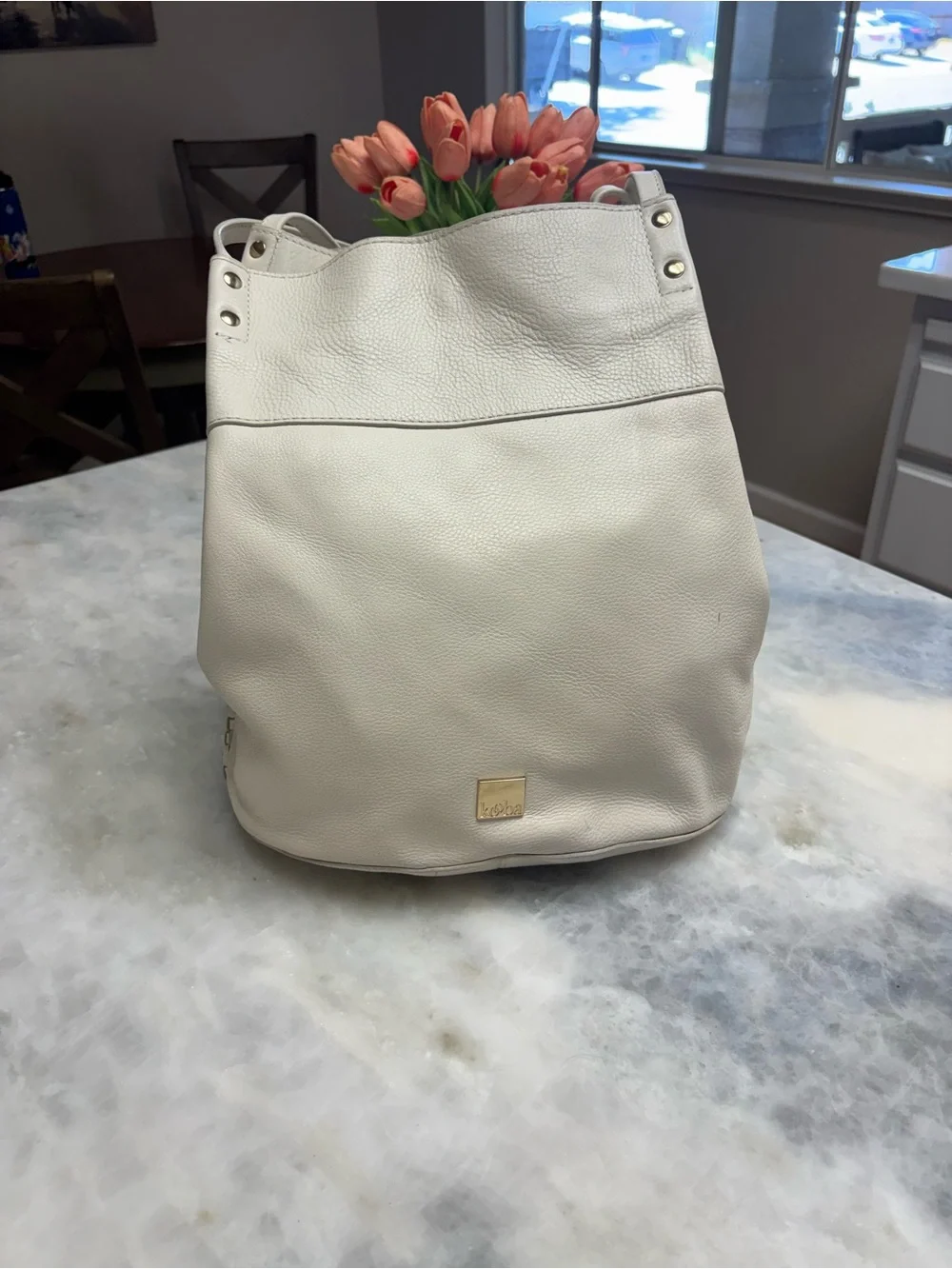 Kooba Handcrafted Leather Denim Woven Bucket Bag Tote